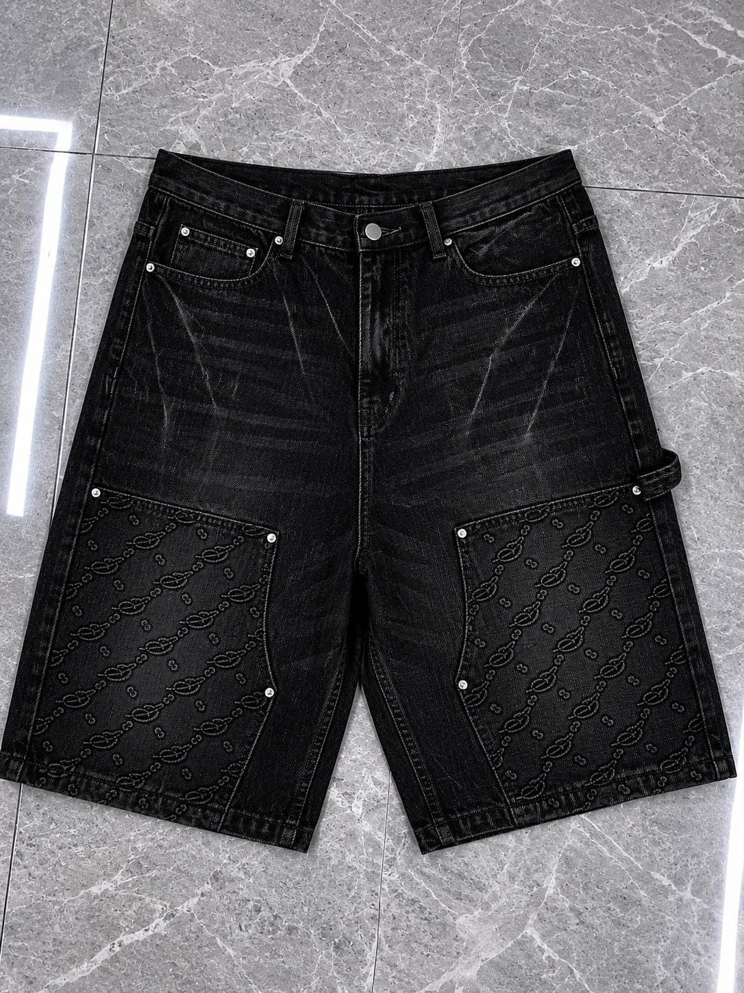 Monogram Denim Shorts Black