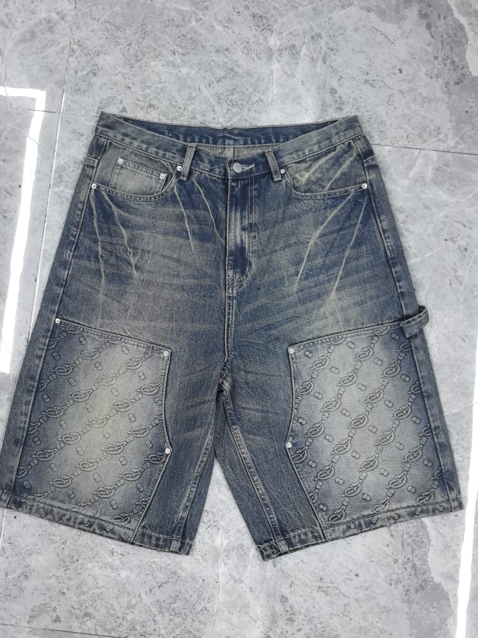Monogram Denim Shorts Blue